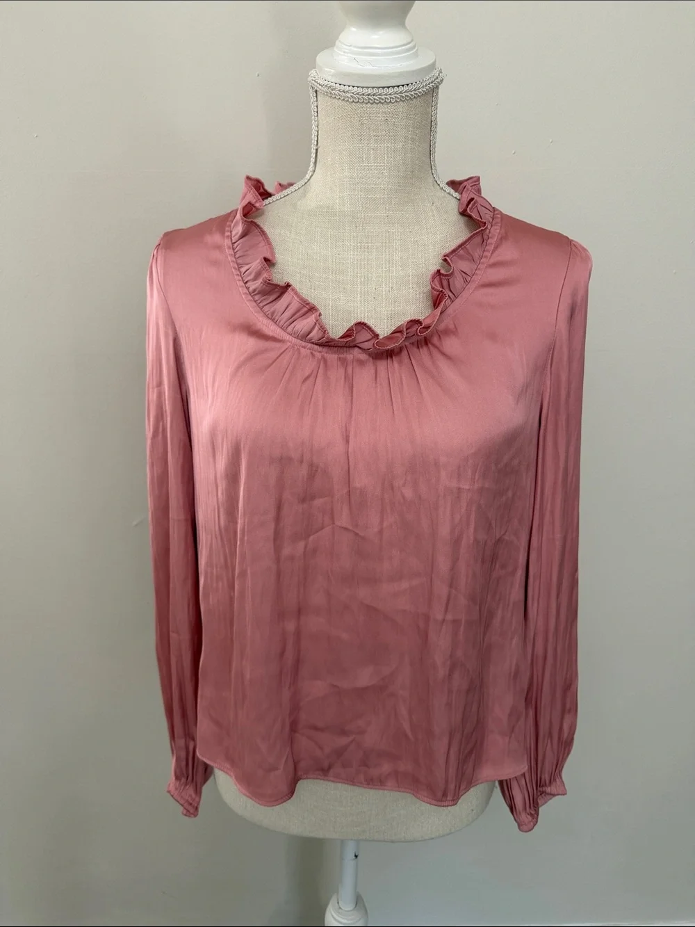 J. Crew Dusty Rose Ruffle-Neck Long Sleeve Blouse